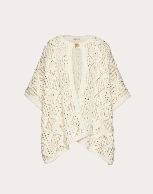 Valentino - Embroidered Wool Poncho - Ivory/gold - Woman - Coats And Outerwear