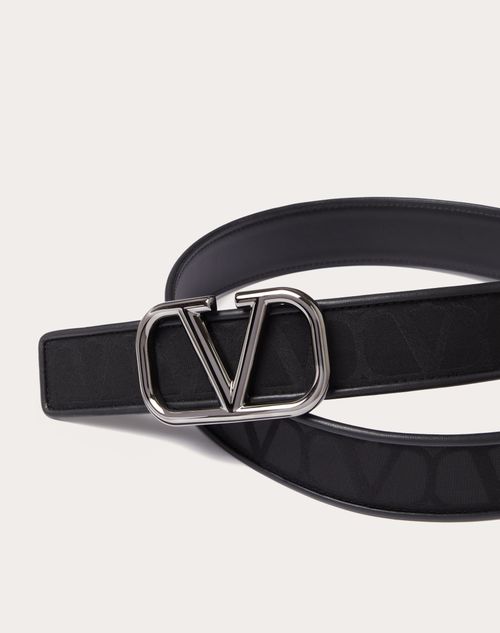 Valentino Garavani - Toile Iconographe Belt In Jacquard Fabric With Leather Details 30 Mm - Black - Man - Belts