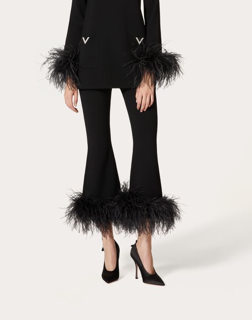 Stretched Viscose Pants With Feathers for Woman in Black