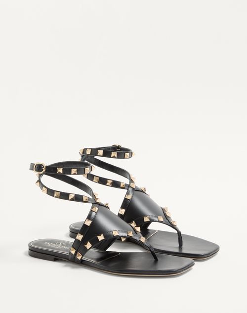 Valentino Garavani - Rockstud Calfskin Thong Sandal - Black - Woman - Woman Sale