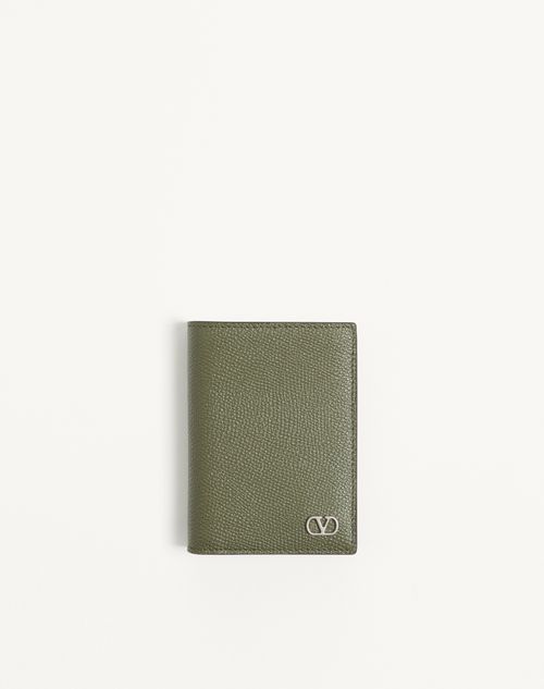 Valentino Garavani - Valentino Garavani Vlogo Signature Cardholder In Grainy Calfskin - Military Green - Man - Wallets And Small Leather Goods
