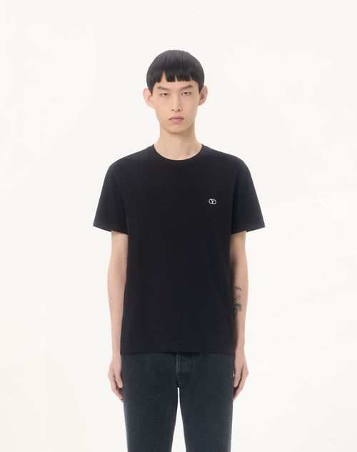Valentino - Valentino Cotton T-shirt With Vlogo Embroidery - Black - Man - T-shirts And Sweatshirts