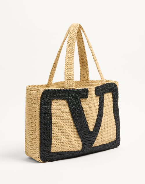 Valentino Garavani - Valentino Garavani Viva Superstar Large Synthetic Raffia Shopping Bag - Natural - Woman - Totes