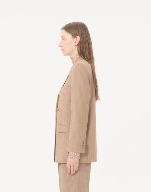 Valentino - Faded Pinstripe Jacket - Beige/ivory - Woman - Jackets And Blazers