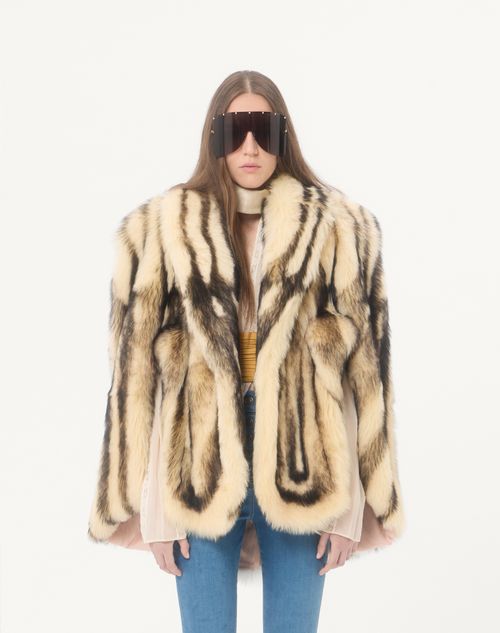 Valentino - Printed Shearling Caban Coat - Beige/brown - Woman - Coats And Outerwear