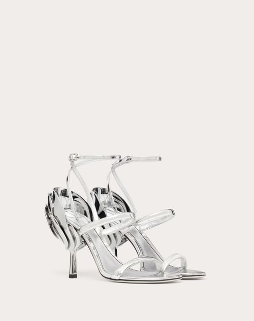 Valentino Garavani - Sandales 1990 Roserouche En Cuir De Veau À Effet Miroir, Talon : 100 mm - Argent - Femme - Soldes Femme