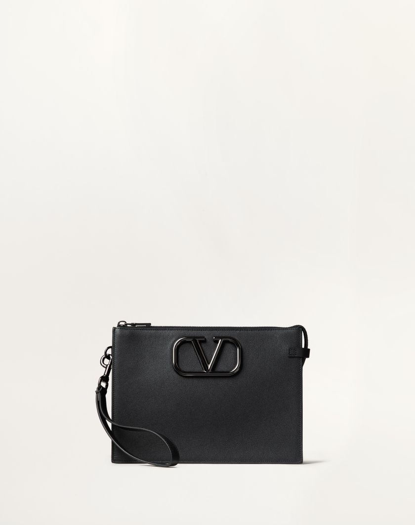 Valentino Handbags Pouch Vlogo Signature In Vitello per Uomo in Nero | Valentino IT