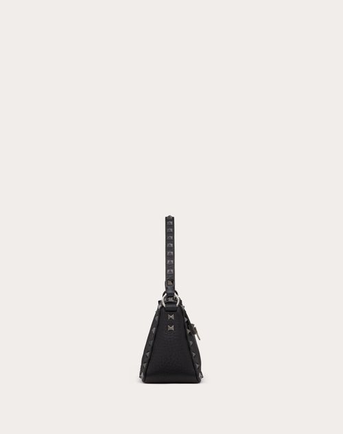 Small Rockstud Grainy Calfskin Bag With Contrasting Lining for Woman in  Black/rose Quartz