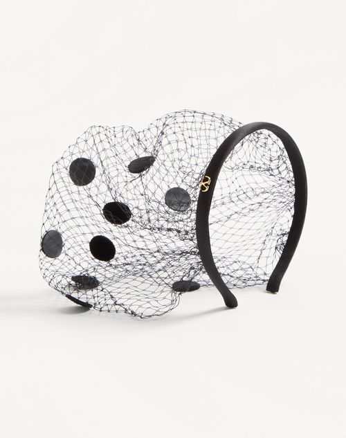 Valentino Garavani - Vlogo Signature Headband With Veil In Silk And Velvet - Black - Woman - Hair Accessories