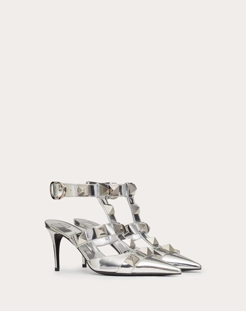 Valentino Garavani - Roman Stud Mirror-finish Calfskin Pump 80 Mm - Silver - Woman - Woman Shoes Sale