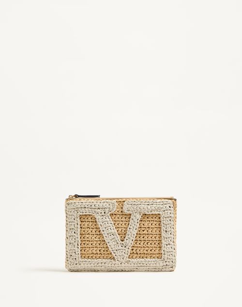 Valentino Garavani - Valentino Garavani Viva Superstar Small Pouch In Synthetic Raffia - Natural/butter - Woman - Clutches