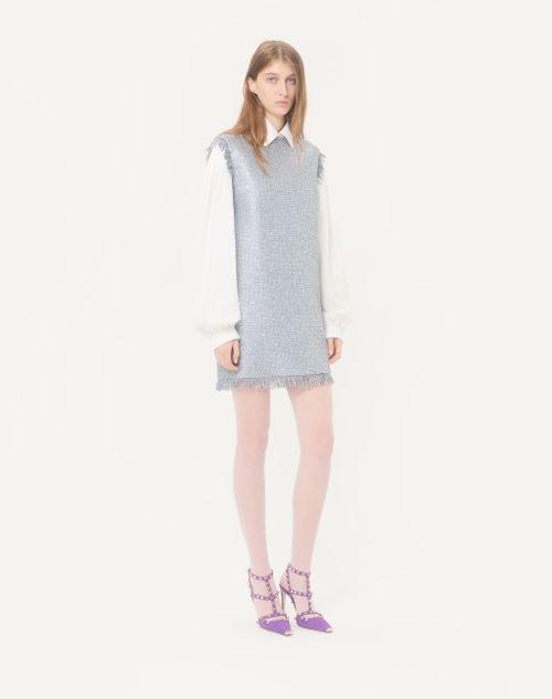 Valentino - Short Valentino Dress In Lurex Basket Weave - Silver - Woman - Dresses
