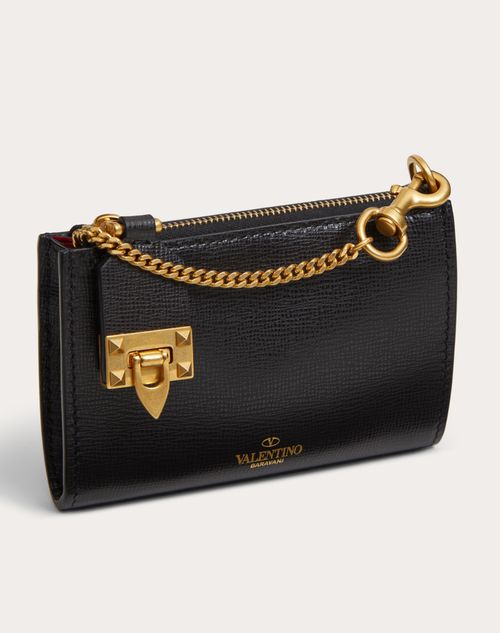 Valentino Garavani - Valentino Garavani Rockstud Zipper Coin Purse And Cardholder In Grainy Calfskin Leather - Black - Woman - Woman Bags & Accessories Sale