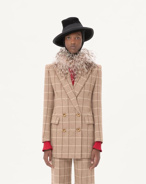 Valentino - Double-breasted Wool Blazer With Windowpane Pattern - Beige/maroon/ivory - Woman - Jackets And Blazers