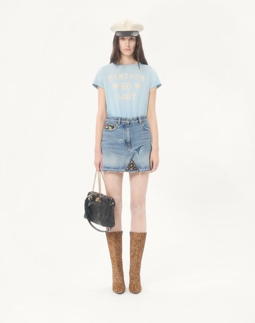 Valentino - Printed Cotton T-shirt - Azure - Woman - T-shirts And Sweatshirts