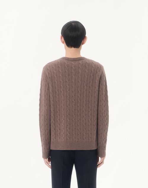 Valentino - Valentino Cashmere Cable-knit Pullover With Vlogo - Brown - Man - Knitwear