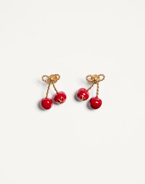 Valentino Garavani - Cherryfic Metal And Enamel Earrings - Antique Brass/red - Woman - Jewelry