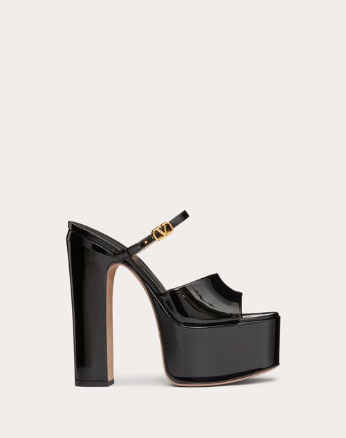 Valentino Garavani - Valentino Garavani Tan-go Platform Patent Leather Slide 155mm - Black - Woman - Sandals