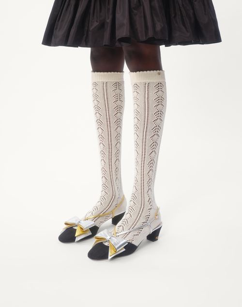 Valentino Garavani - Bowow Slingback Pumps In Moirè Fabric 45mm - Black/silver/antique Gold - Woman - Pumps