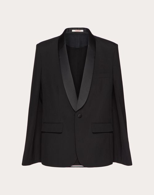 Valentino - Wool Cape Jacket With Inner Chiffon Bib - Black - Man - Ready To Wear