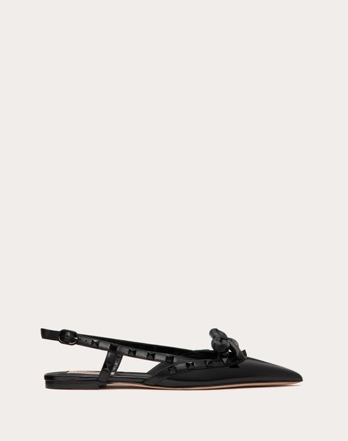 Valentino Garavani - Ballerina Slingback Rockstud Bow In Vernice E Borchie In Tono - Nero - Donna - Ballerine