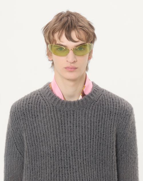 Valentino - Valentino Sweater In Wool And Nylon Blend With Studded Leather Loop - Dark Grey - Man - Knitwear