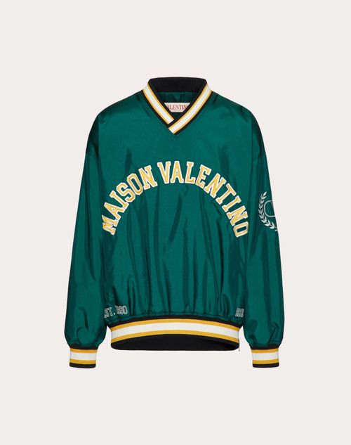 Valentino - Sudadera De Nailon Con Escote En V Y Con Bordado De Maison Valentino - Verde Inglés - Hombre - Camisetas Y Sudaderas