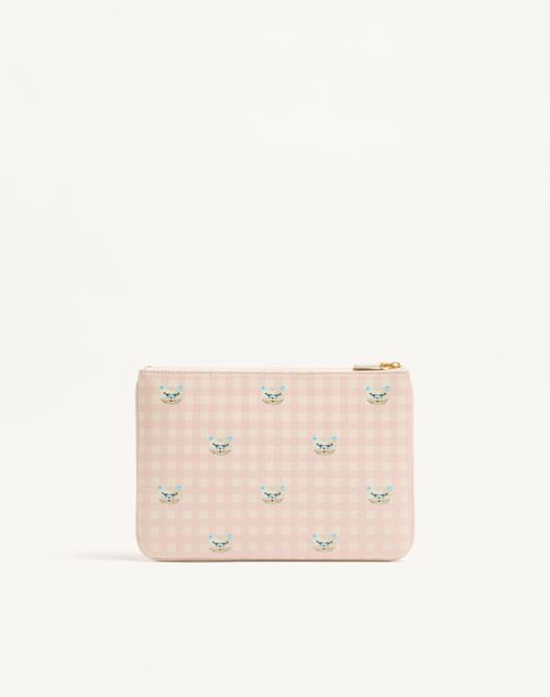 Valentino Garavani - Pochette Vlogo Signature En Cuir De Veau Grainé Le Chat De La Maison - Rose/ivoire - Femme - Pochettes