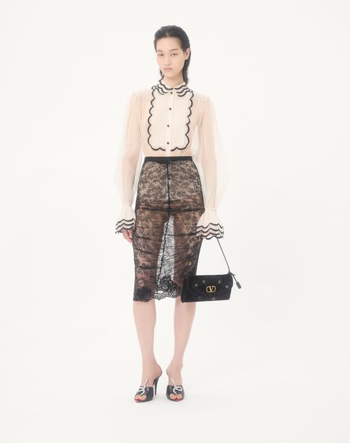 Valentino Garavani - Borsa A Spalla Piccola Valentino Garavani Devain In Velluto Ricamata - Nero - Donna - Borse