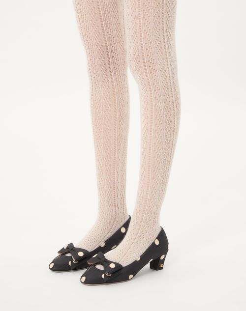 Valentino Garavani - Bowow Pump In Moiré Plus De Pois Fabric 45mm - Black/butter - Woman - Pumps