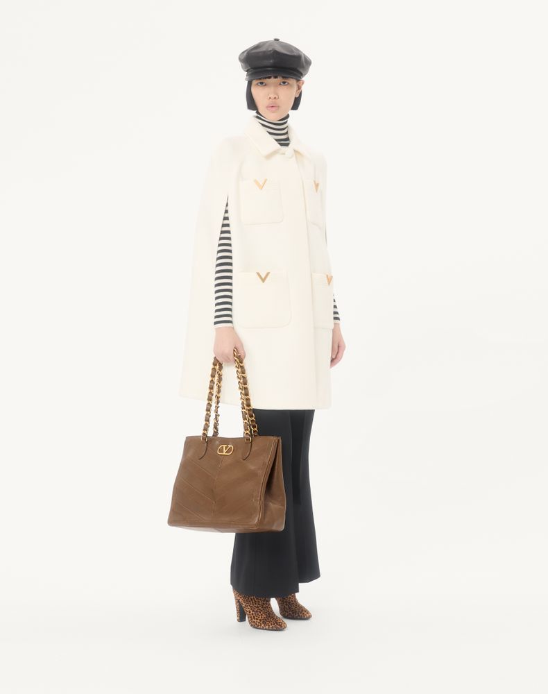 Valentino Garavani Laseine Shopping Bag In Nappa Leather With A Chevron Pattern Woman Tundra Uni