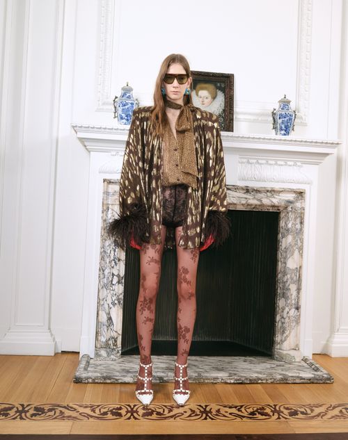 Valentino - Shirt In Gattocivetta Fauve Éclat Lurex Jacquard - Brown/gold - Woman - Shirts And Tops