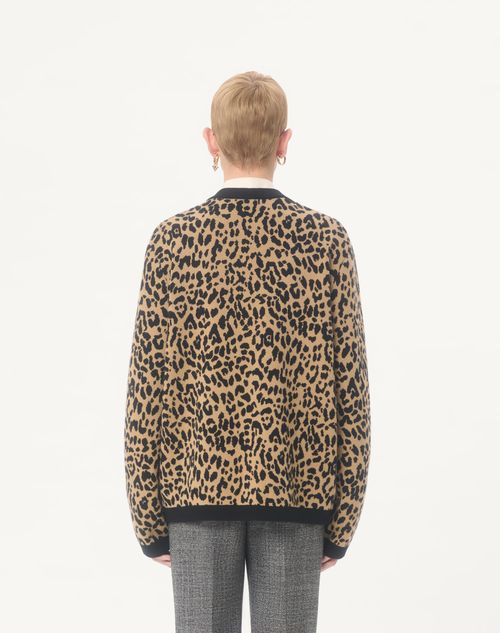 Valentino - Valentino Wool Cardigan With Fauve Eclat Animal Print Jacquard - Animal Print - Man - Knitwear