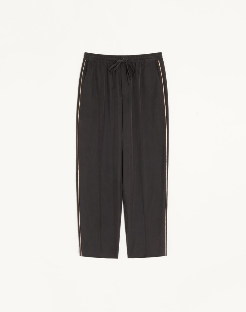 Pantalon Soie Lavée Passepoils Latéraux Noir — Valentino