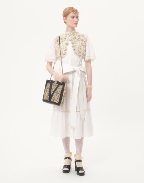Valentino Garavani - Valentino Garavani Viva Superstar Medium Python Shopping Bag - Cream/black - Woman - Bags