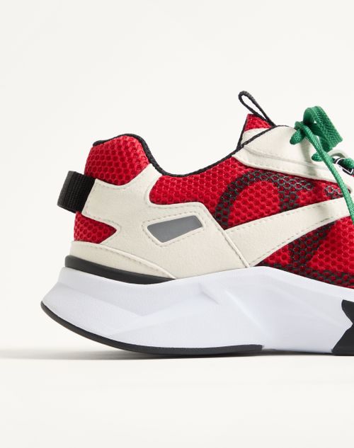 Valentino Garavani - Baskets Demivee En Tissu Ajouré Avec Empiècements En Daim - Blanc/rouge - Homme - Baskets