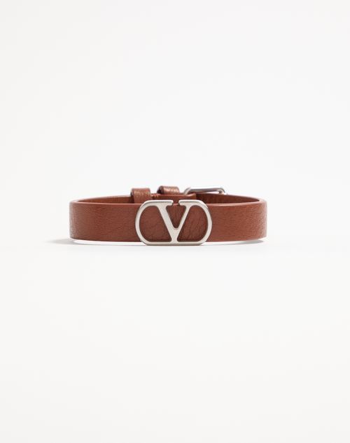 Valentino Garavani - Vlogo Signature Grainy Calfskin Bracelet - Saddle Brown - Man - Jewellery