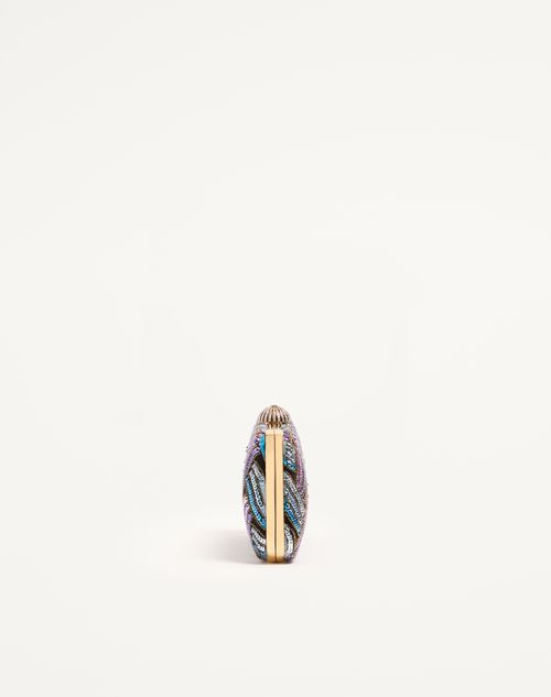 Valentino Garavani - Valentino Garavani Carry Secrets Satin Minaudiere With Geometric Motif Embroidery - Multicolour/crystal - Woman - Clutches