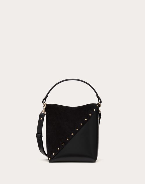 Valentino Garavani - Sac Seau Valentino Garavani Valentino Garavani Rockstud Wispy En Cuir De Veau Et Daim - Noir - Femme - Valentino Garavani Rockstud Wispy