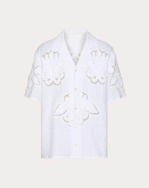 Valentino - Bowlinghemd Aus Leinen Mit Hochrelief-verzierung - Weiß - Mann - Hemden