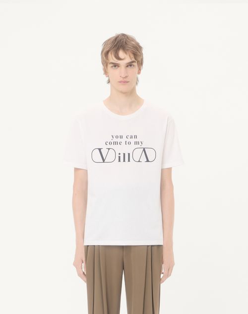Valentino - Valentino Cotton Jersey T-shirt With You Can Come To My Villa Print - White/ Black - Man - T-shirts And Sweatshirts