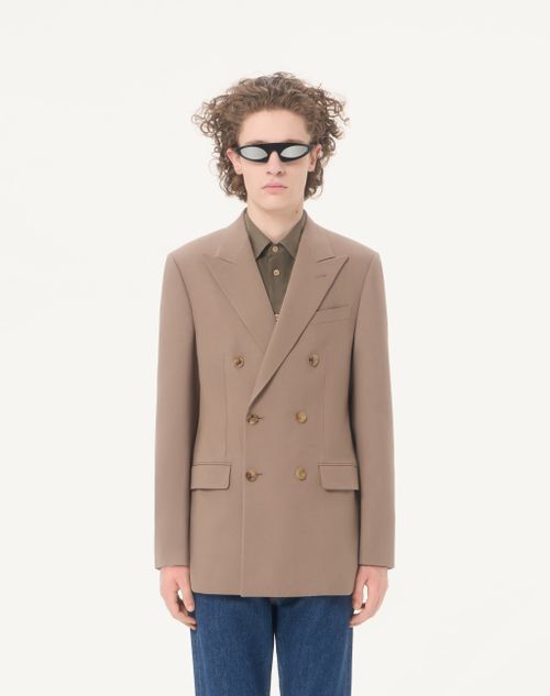 Valentino - Valentino Double-breasted Jacket In Natté Wool - Beige - Man - Coats And Blazers