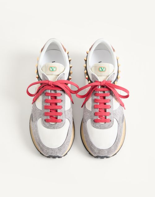 Valentino Garavani - Stud Up Sneaker In Split Leather And Nylon With Butterfly Embroidery - White/multicolor - Man - Sneakers