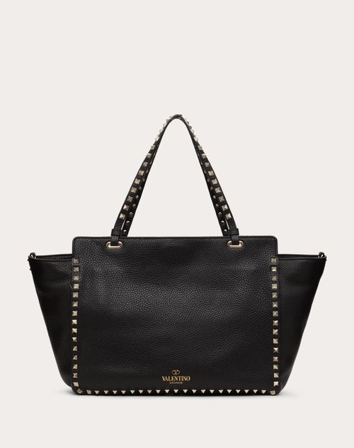 Sac De Taille Moyenne Rockstud En Veau Grainé pour Femme en Noir