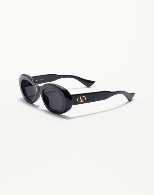 Valentino - Oval Acetate Eyewear - Black/grey - Woman - Eyewear