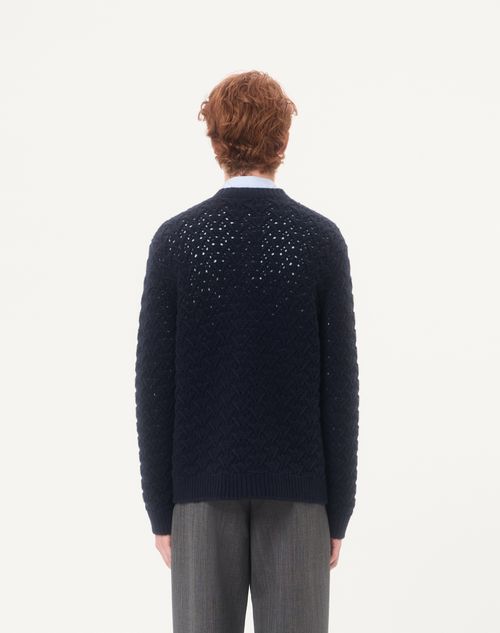 Valentino - Cardigan Valentino In Lana E Cashmere Con V Detail Metallico - Navy - Uomo - Maglieria