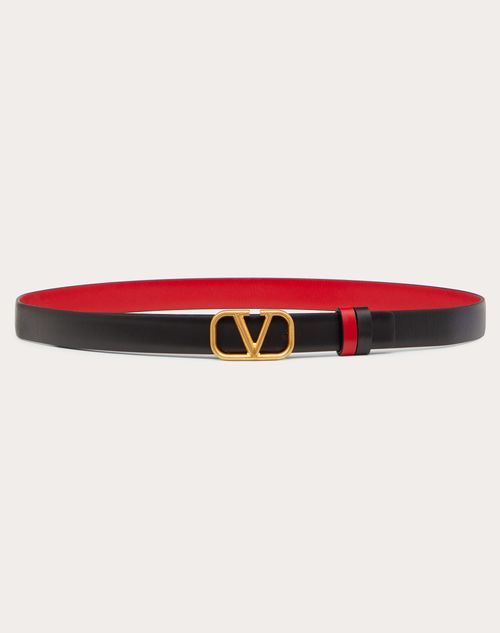 Valentino Garavani - Cinturón Reversible Vlogo Signature De Piel De Becerro Brillante De 20 mm - Negro/rouge Pur - Mujer - Cinturones