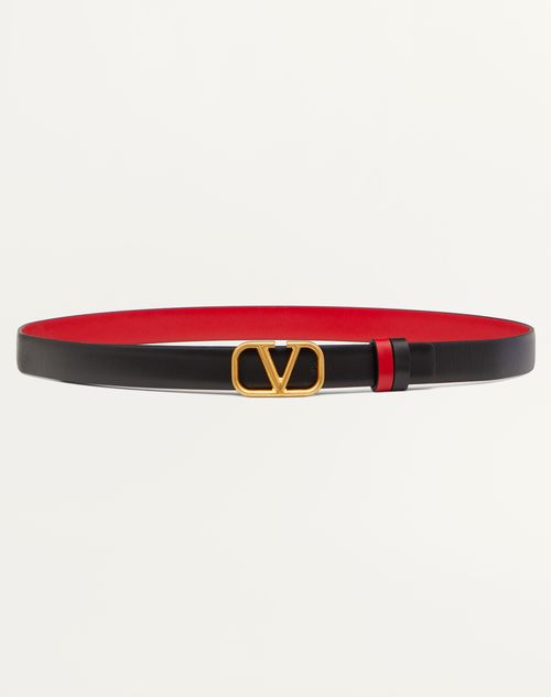 Valentino Garavani - Ceinture Vlogo Signature Réversible En Cuir De Veau Brillant. Hauteur : 20 mm - Noir/rouge Pur - Femme - Ceintures