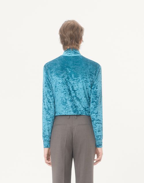 Valentino - Valentino Stretch Chenille Top With Knot At The Neck - Teal - Man - T-shirts And Sweatshirts