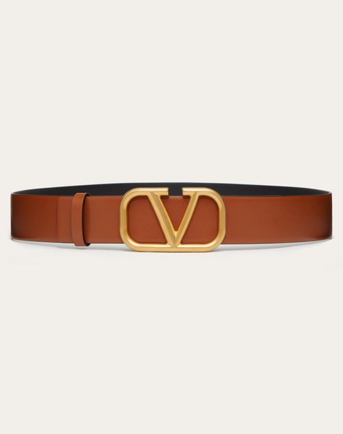 Vlogo Signature Calfskin Belt 40 Mm for Man in Saddle Brown | Valentino US